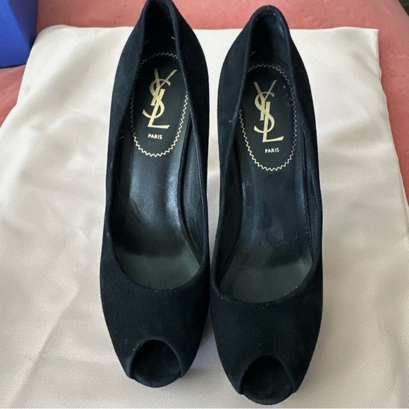 Yves Saint Laurent Black Peep Toe Women's Shoes size 38 1/2 - Picture 1 of 11